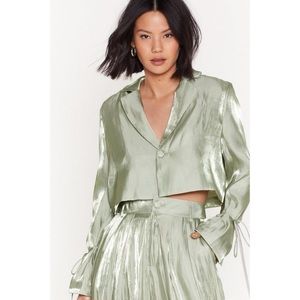 Nasty gal pale green satin cropped blazer size 4 #87